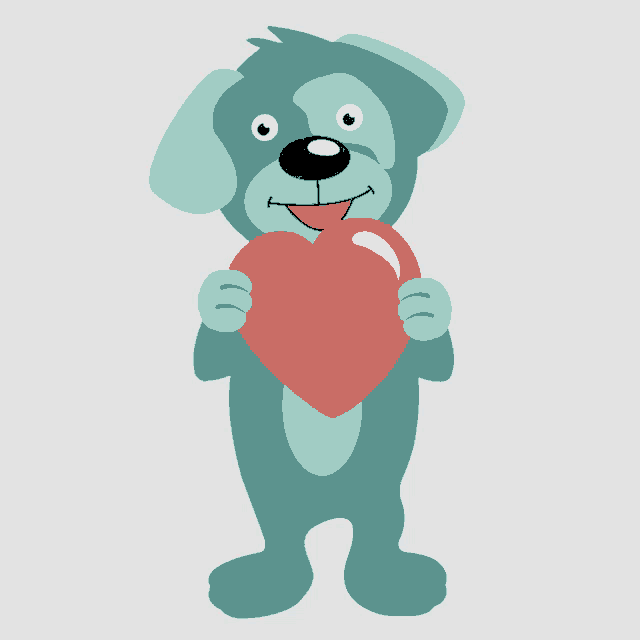 a cartoon dog is holding a large red heart