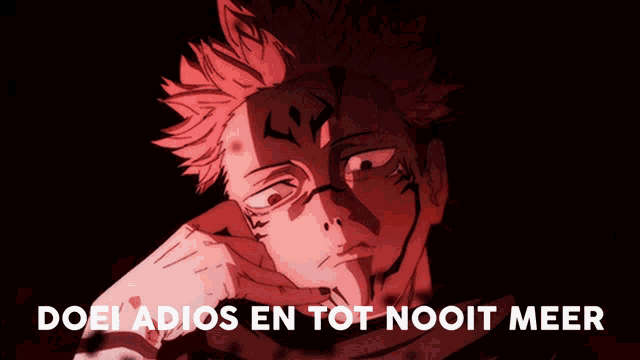 a picture of a man with the words " doei adios en tot nooit meer " on the bottom