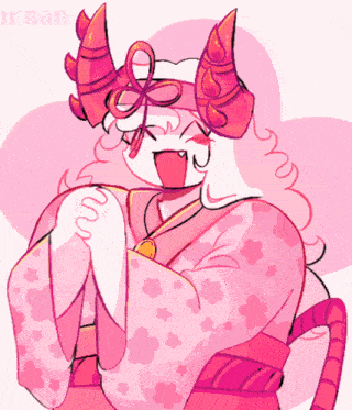 a drawing of a girl with horns and a kimono