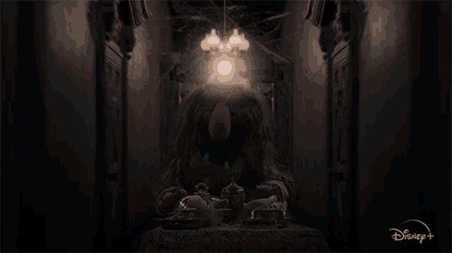 a dark hallway with a disney + logo on the bottom