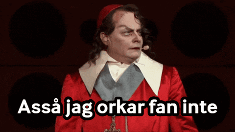 a man in a red coat with the words assa jag orkar fan inte written below him
