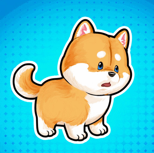 a cartoon of a dog with a blue background