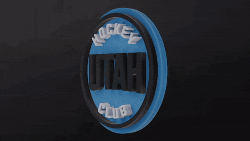a blue and black circle with the word hockey on it