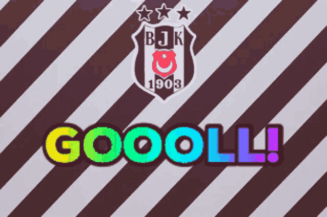 a striped background with a bjk 1903 logo and the word goooll