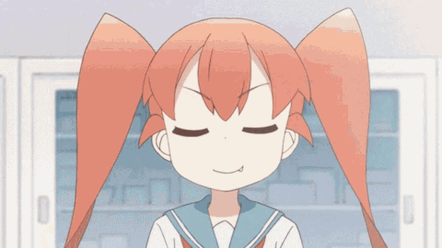 a girl with red hair is wearing a sailor uniform with a red bow tie