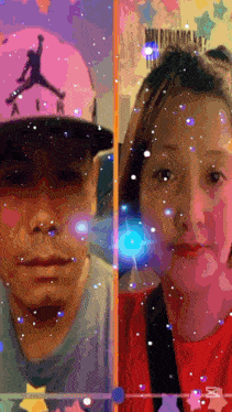 a man wearing a pink air jordan hat is next to a woman