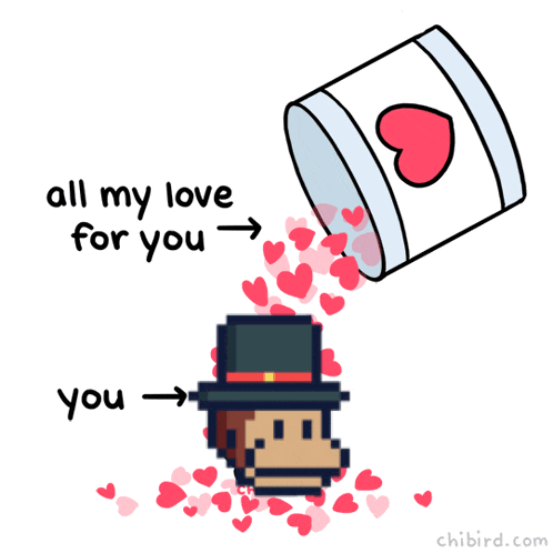 a cartoon of a monkey with hearts pouring out of a bucket that says " all my love for you you "