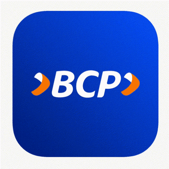 a blue square with a white and orange bcp logo on it