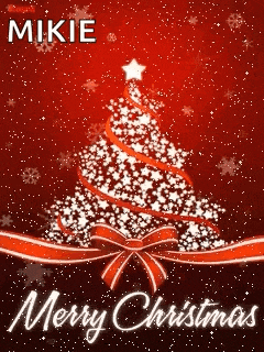 a merry christmas card with a christmas tree and the name mike