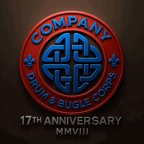 a logo for company drum & bugle corps with a celtic symbol