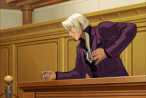 a cartoon of a man in a purple suit giving a thumbs down