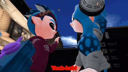 a couple of cartoon characters are standing next to each other and one of them says yeah-bah!