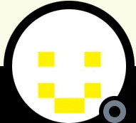 a white circle with yellow squares on it and a black circle with a yellow square on it .
