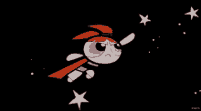 a cartoon character with red hair is flying in the air