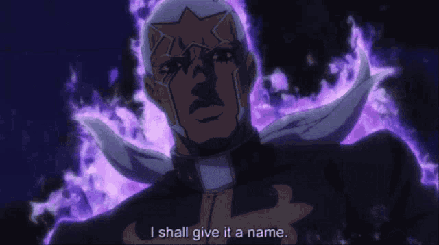 a man with a purple background says i shall give it a name