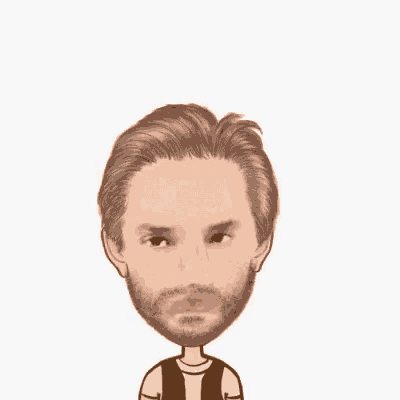 a cartoon of a man with a beard is pointing at the camera .