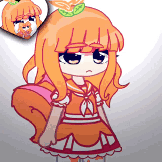 a cartoon of a girl with orange hair and a leaf on her head