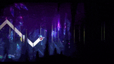 a stage with purple lights and a sign that says ' a ' on it