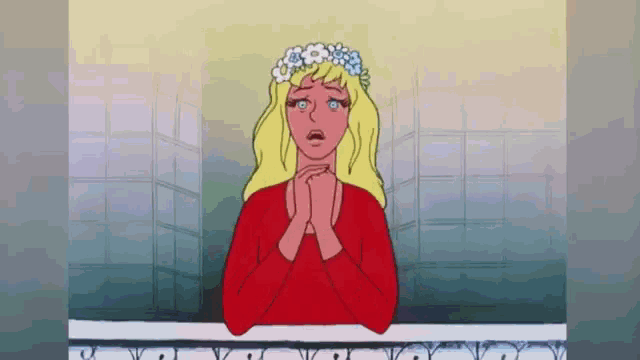 a cartoon of a woman wearing a flower crown