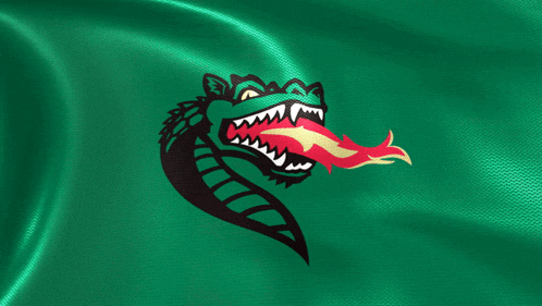 a green background with a picture of a dragon with a red tongue