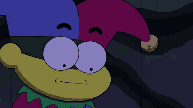 a cartoon character with a jester hat on