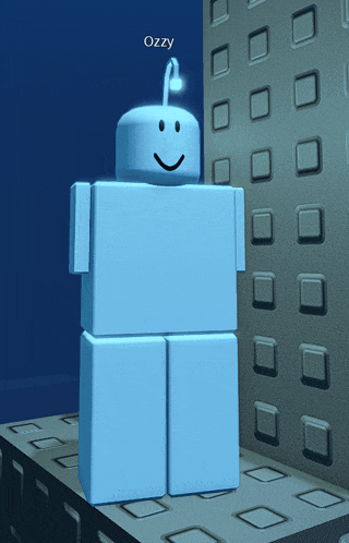 a blue robot with the name ozzy written on it