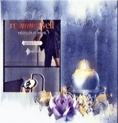 a picture of a purple rose and a candle with the words resume well written on it