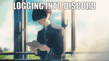 a picture of a boy reading a book with the words logging into discord below him
