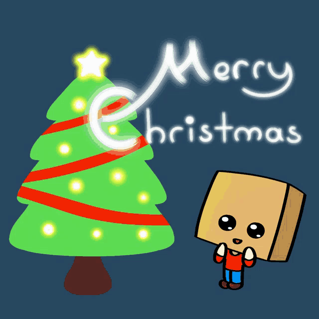 a card that says merry christmas and a christmas tree