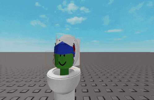 a video game character is standing on a tile floor with a blue sky in the background