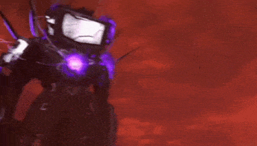 a robot with purple lights coming out of it 's head
