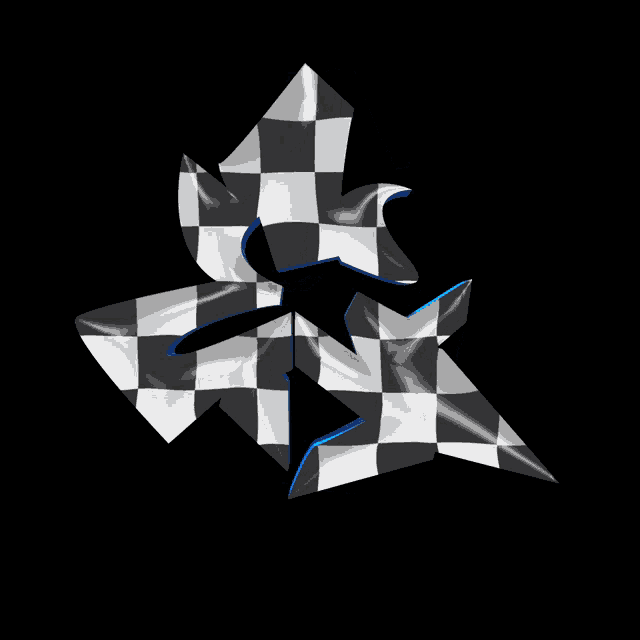 a blue and black checkered object with the letter n on it