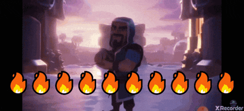 a cartoon of a man standing in front of a row of fire
