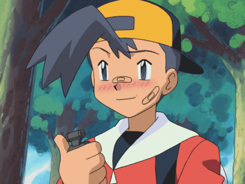 a cartoon character with a yellow hat is holding a camera