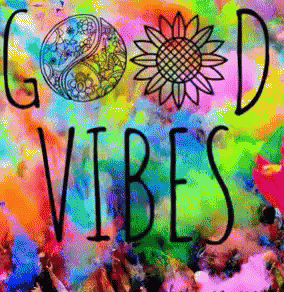 a colorful background with the words " good vibes " and a sunflower