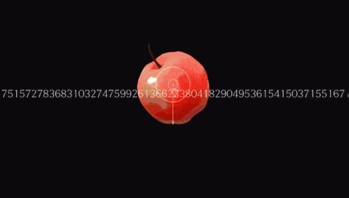 a girl in a red cape is holding a red apple in front of a display of numbers