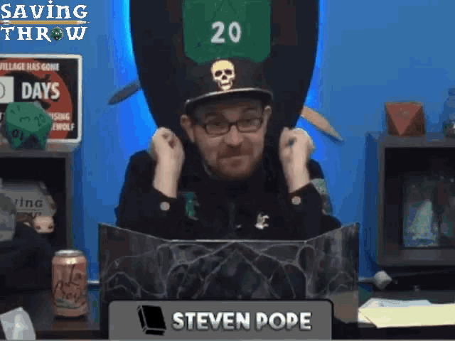 a man wearing a hat with a skull and the number 20