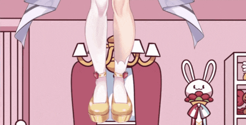 a cartoon drawing of a girl 's legs and a bunny