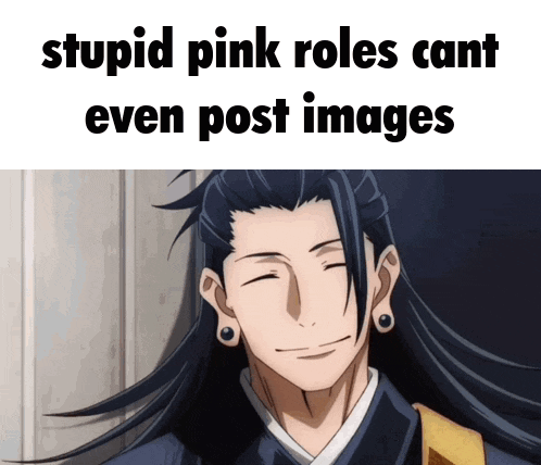 a picture of a man with long black hair and the words stupid pink roles cant even post images