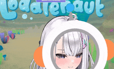 a girl with white hair and a circle around her head is playing a video game