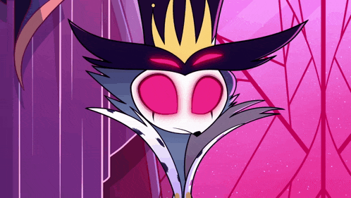a cartoon character with a crown on his head and pink eyes