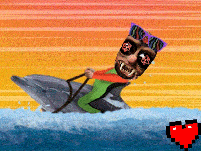 a pixel art of a man riding a dolphin jet ski