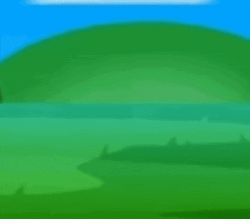 a white cartoon character is flying through the air in a field .