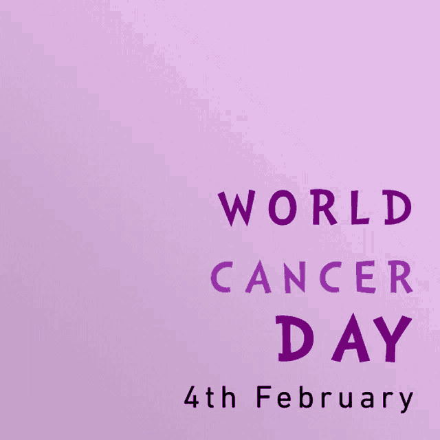 a purple ribbon is on a purple background with the words world cancer day