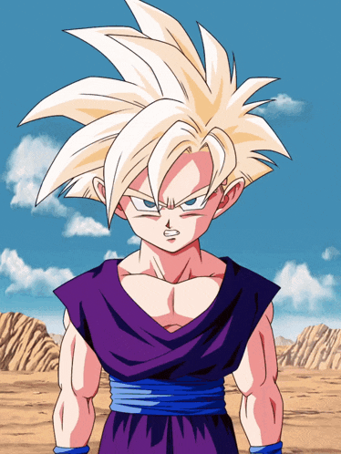 a cartoon character with blonde hair and a purple outfit