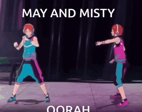 a cartoon of two people dancing with the words may and misty