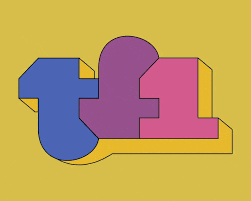 a yellow background with a purple t and a pink l on it