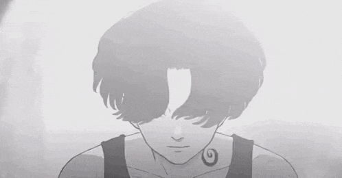 a black and white drawing of a young boy with a tattoo on his chest .