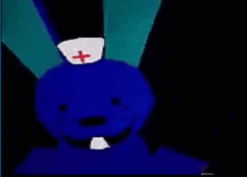 a blue bunny with a nurse 's hat on his head