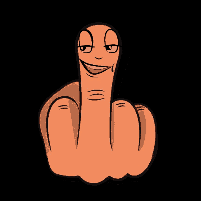 a cartoon middle finger with a smiling face